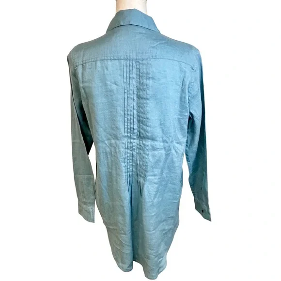 SUNDANCE Blue Katina Linen Pintuck Tunic Shirt Sz M Pleated Boho Travel‎ Relaxed - Picture 3 of 14